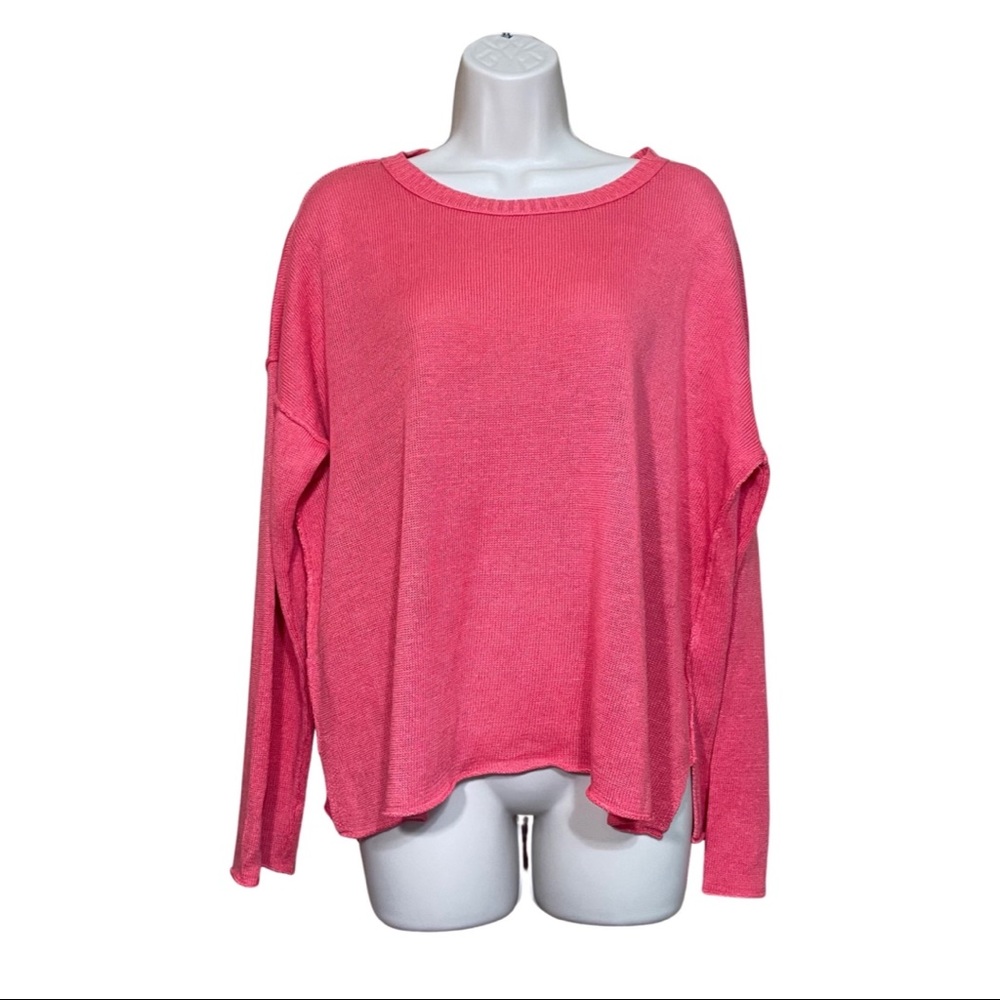 Eileen Fisher Organic Linen Coral Oversized Long Sleeve Sweater Crew Neck Sz L